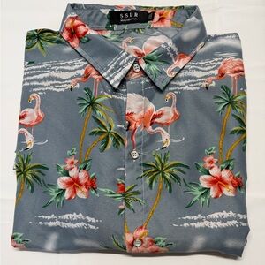 SSLR Men's Tropical Flamingo Shirt - Gray and Pink